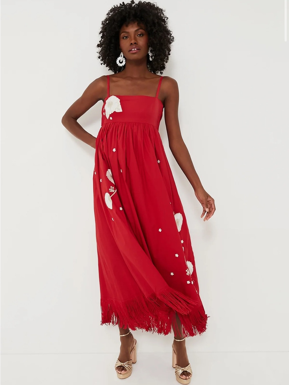 Venetian Red with Embroidery Gavin Midi Dress by EDDY